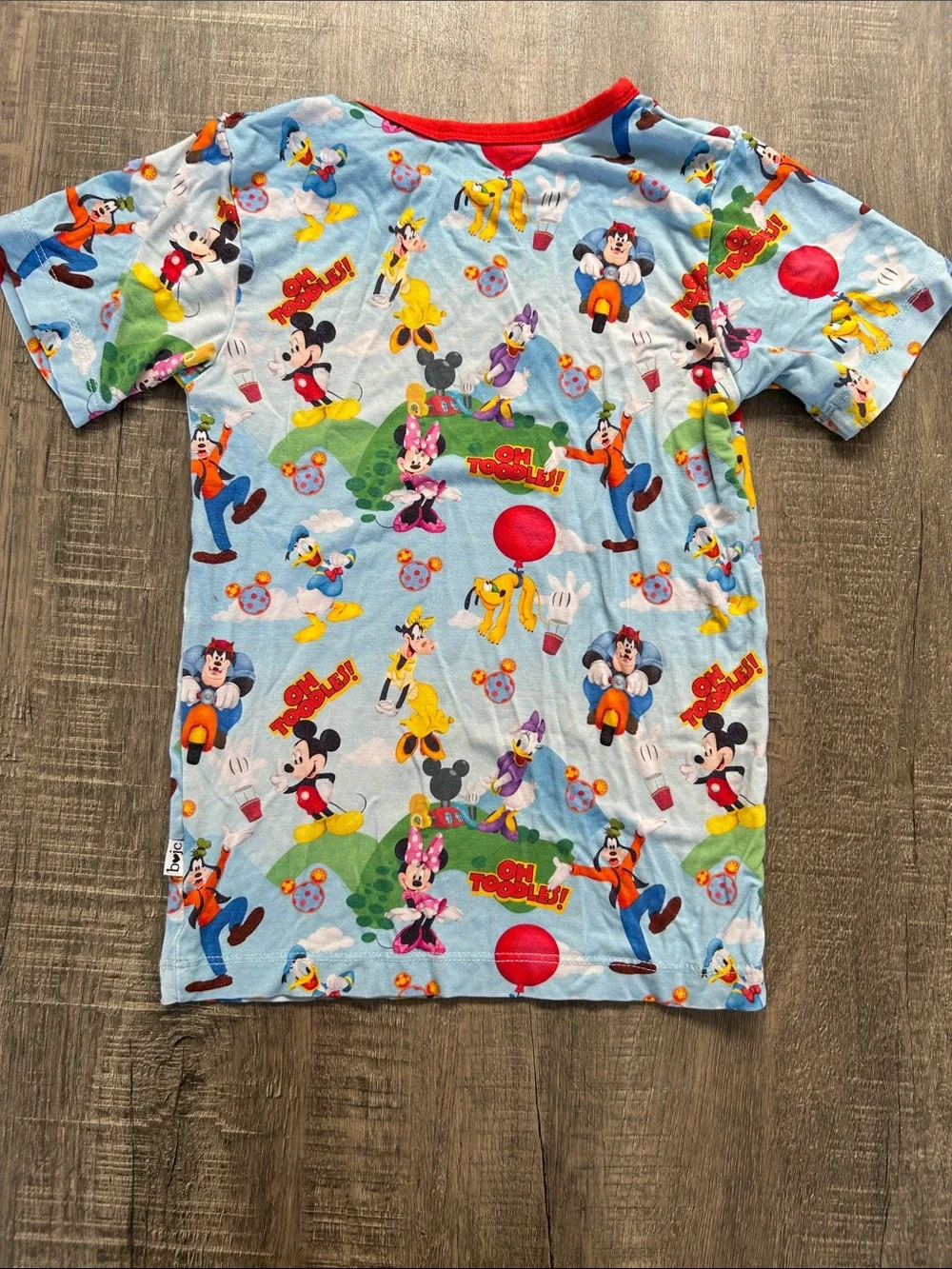 Light Blue Disney Character Kids Short Bamboo Pajama Set with Red Trim